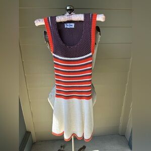 Vintage Knit Mini tennis Dress in Purple, Orange & White